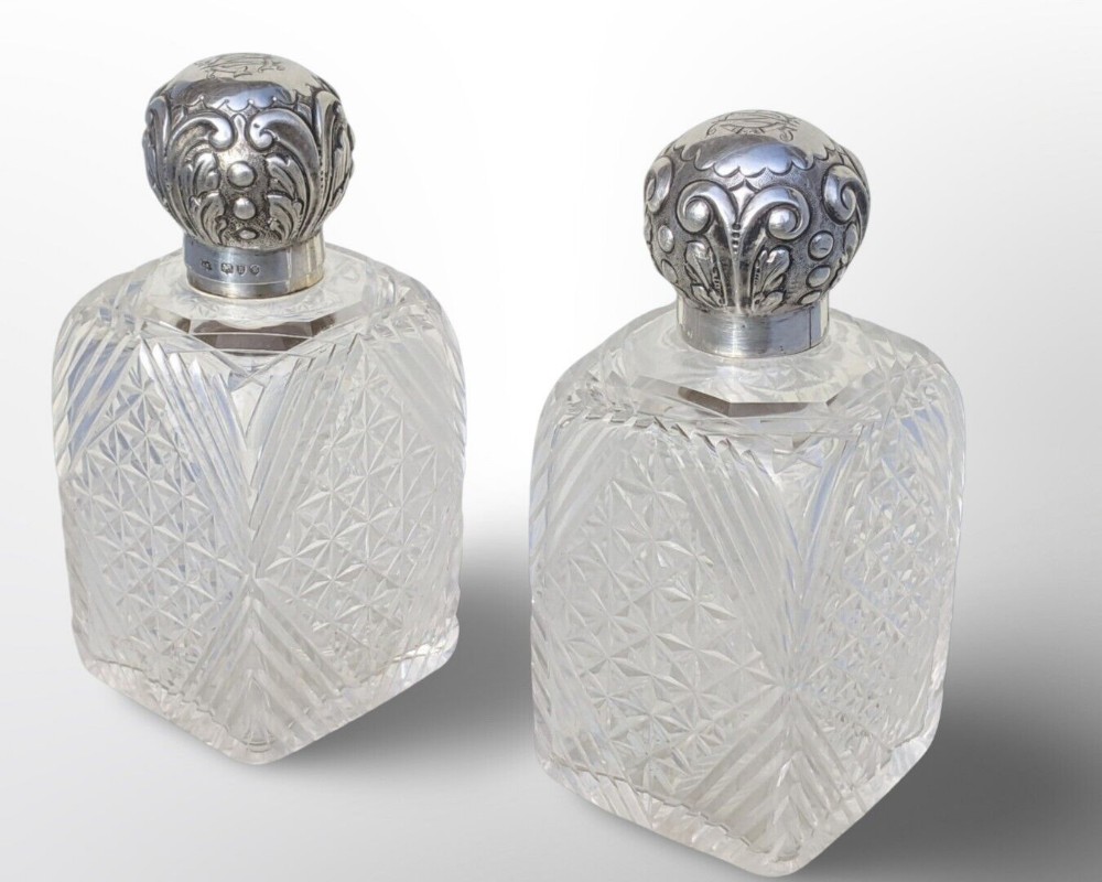 Good Pair of Victorian Silver & Cut Glass Scent Bottles John Newton Mappin 1893