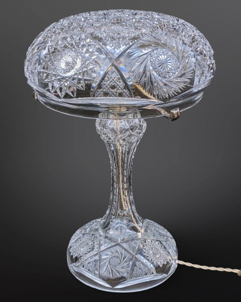 Large Antique Cut Crystal Table Lamp