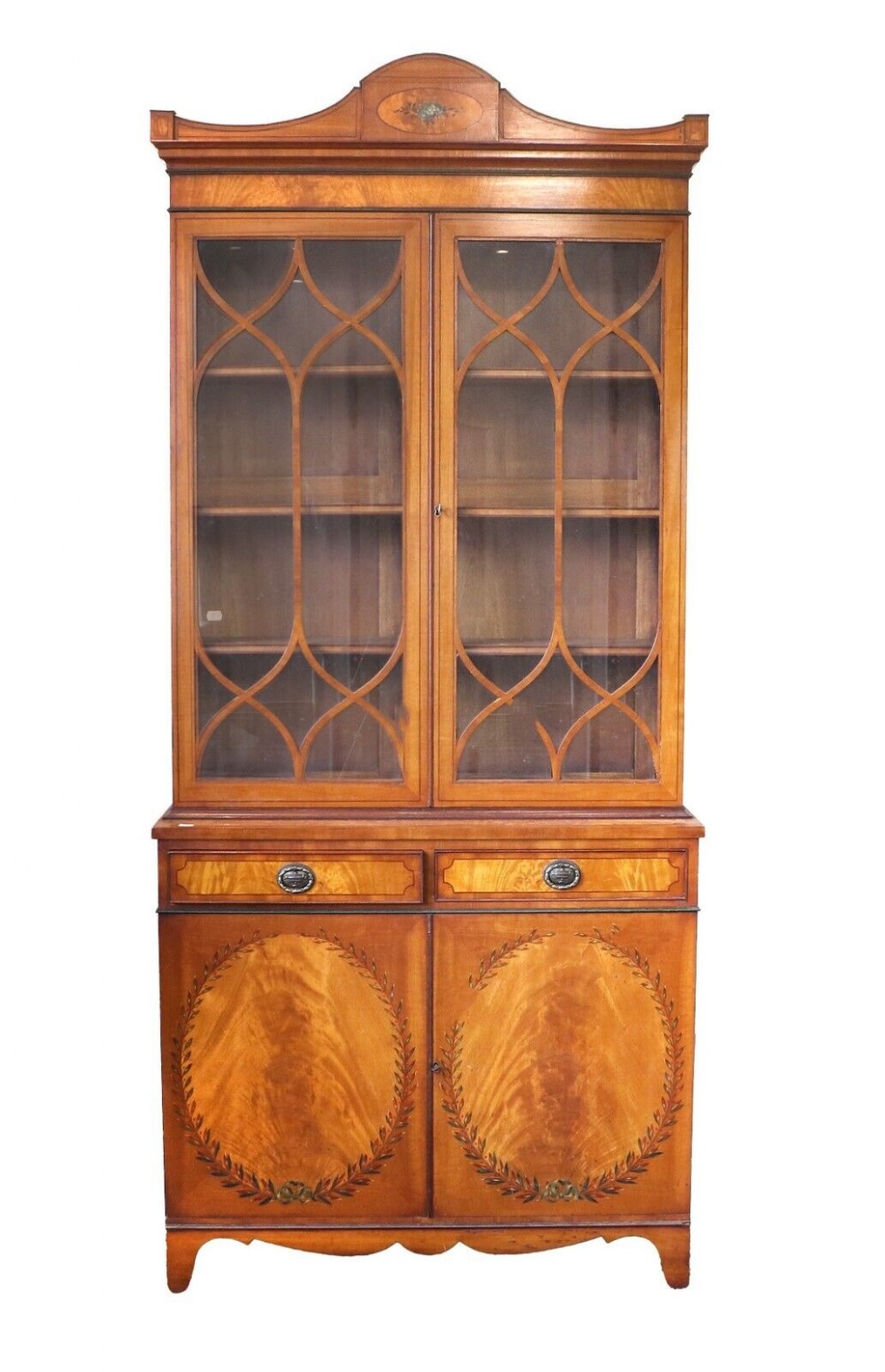 Antique Satinwood Bookcase Cabinet Hand Painted