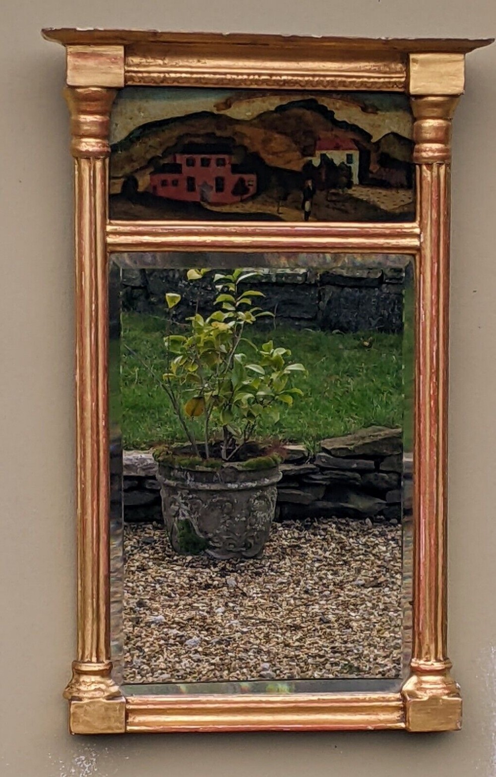 Neat Antique Regency Pier Glass Mirror Reverse Painted Napoleon