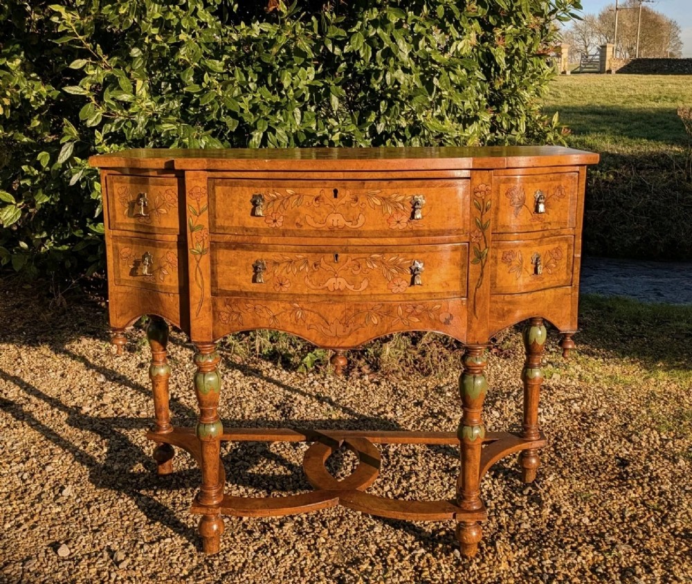 19th Century Burr Walnut Side Cabinet Hand Painted