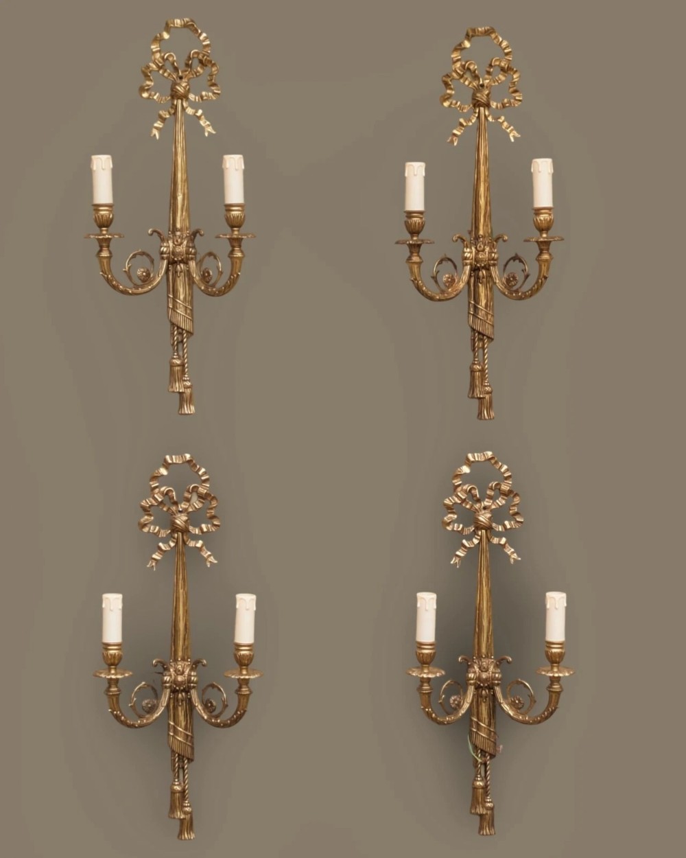 Elegant Regency Style Brass Wall Lights Set 4
