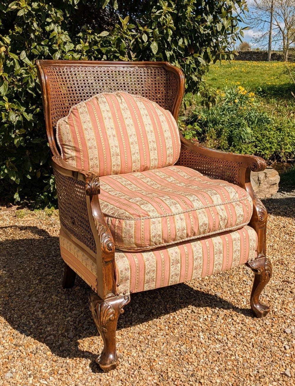 Antique Bergere Armchair Feather Filled Cushions