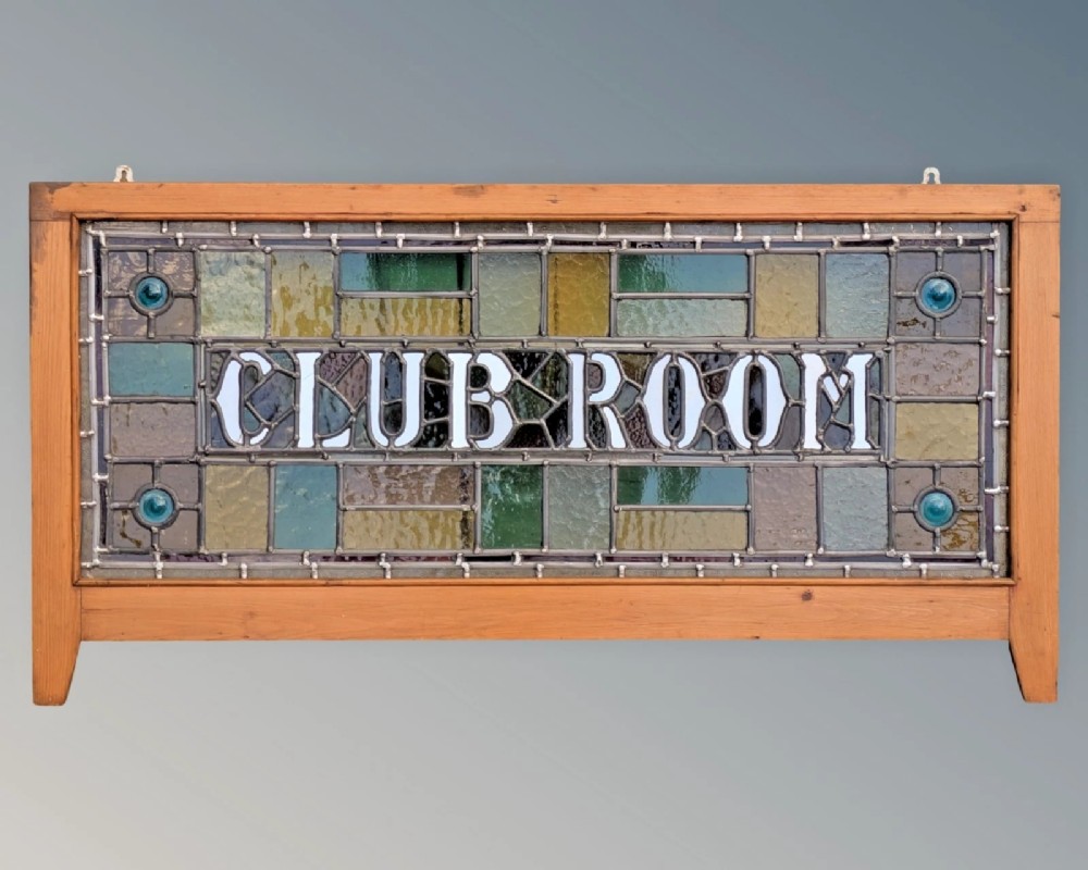 Late Victorian Stained Glass Sign Club Room