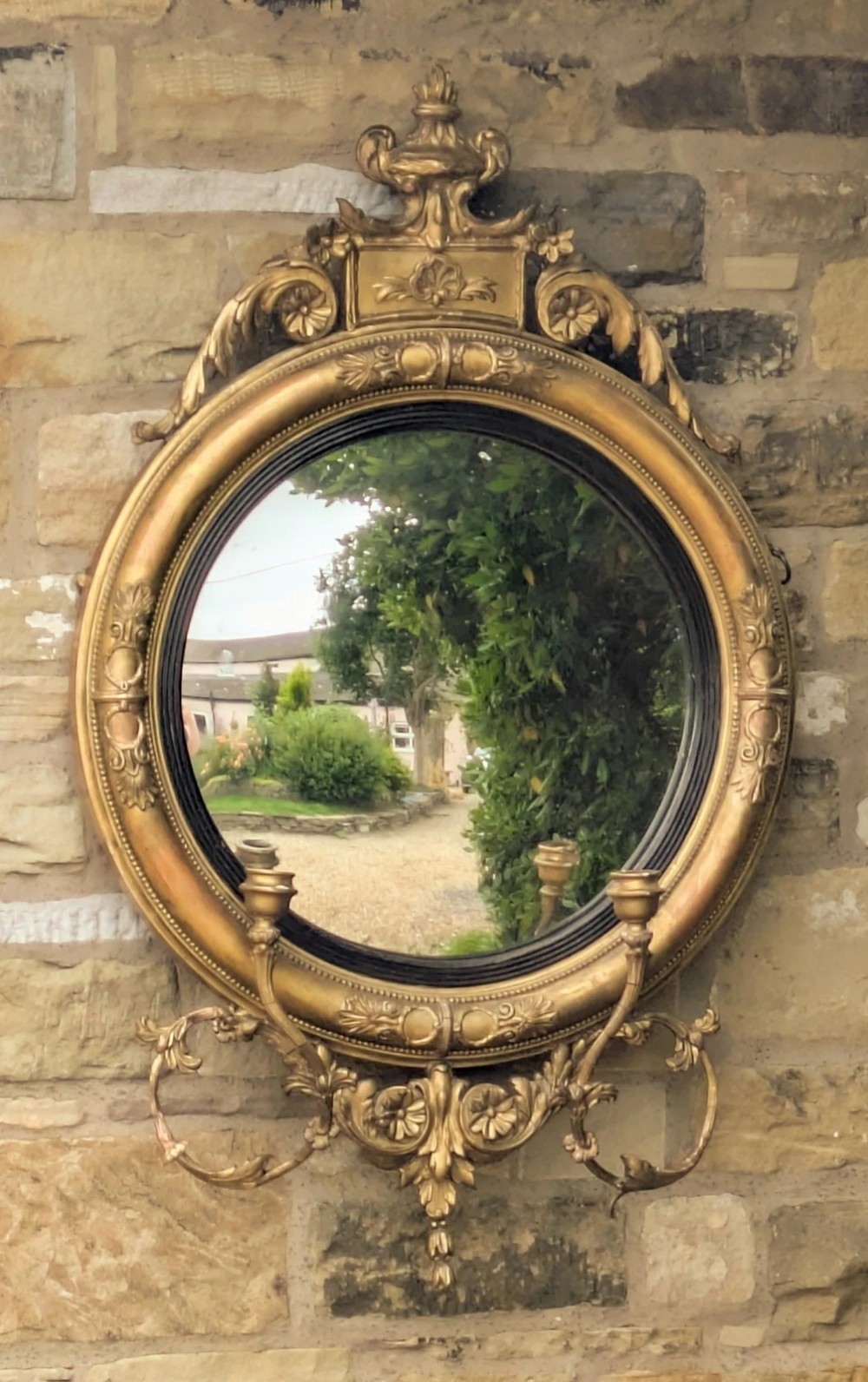 Regency Gilt and Gesso Convex Mirror