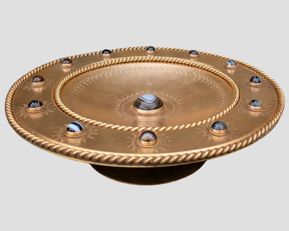 Beautiful Gothic Brass & Agate Charger Dish