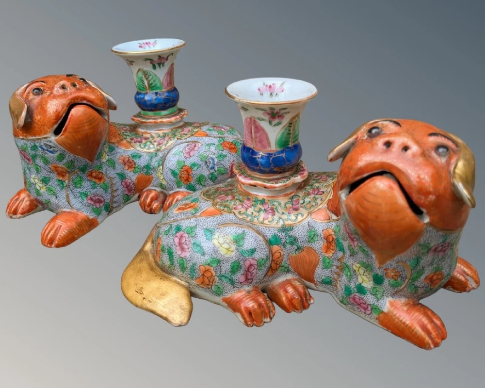 Chinese Famille Rose Dogs of Fo 19th Century