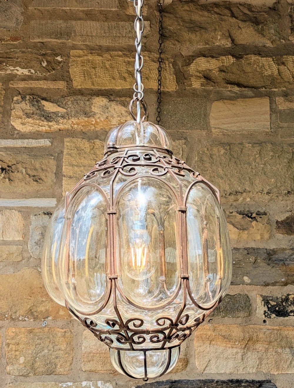 Large Murano Wire Cage Blown Glass Lantern