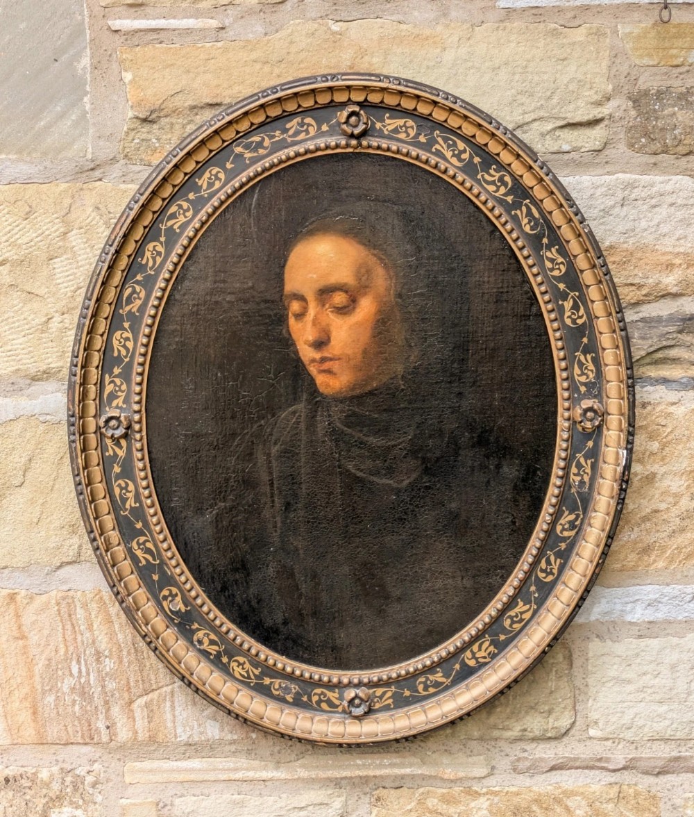 Antique Oil Painting Portrait in Good Renaisance Style Oval Frame