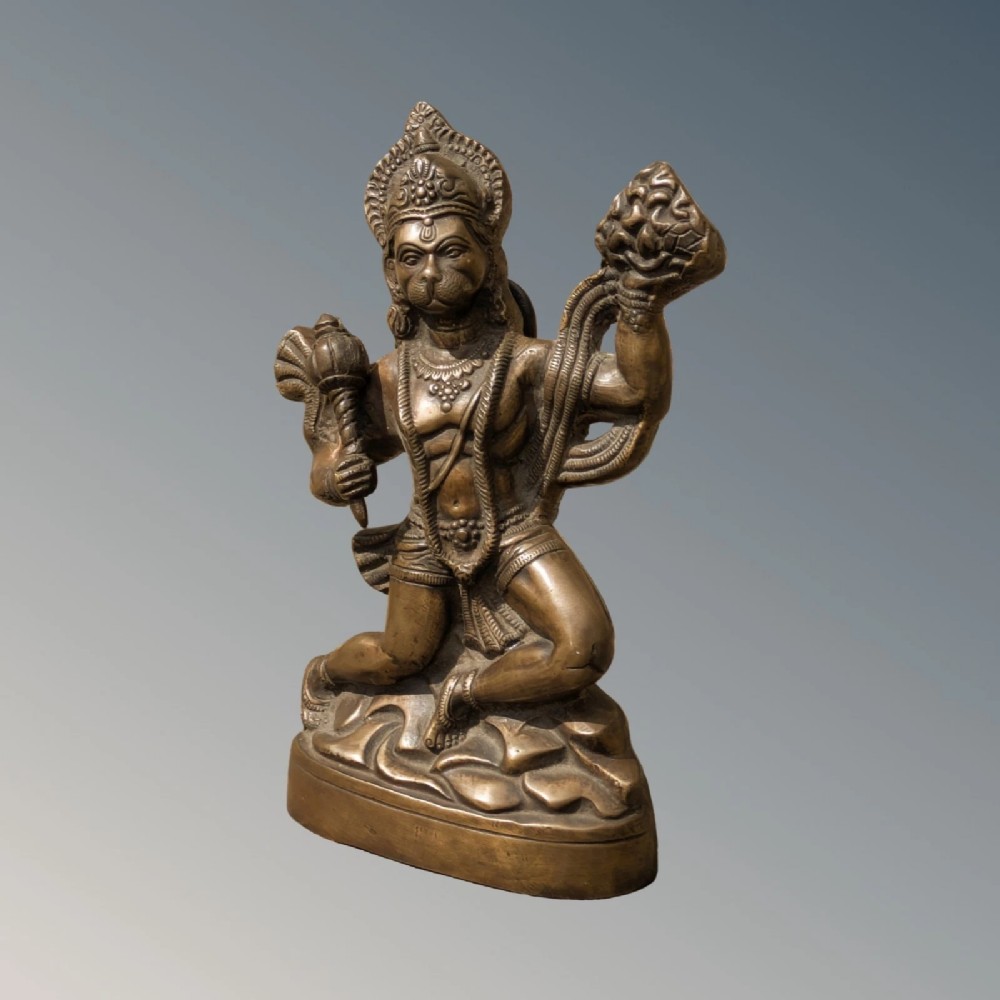 Antique Bronze Statue Hanuman with Sanjivani Parvat