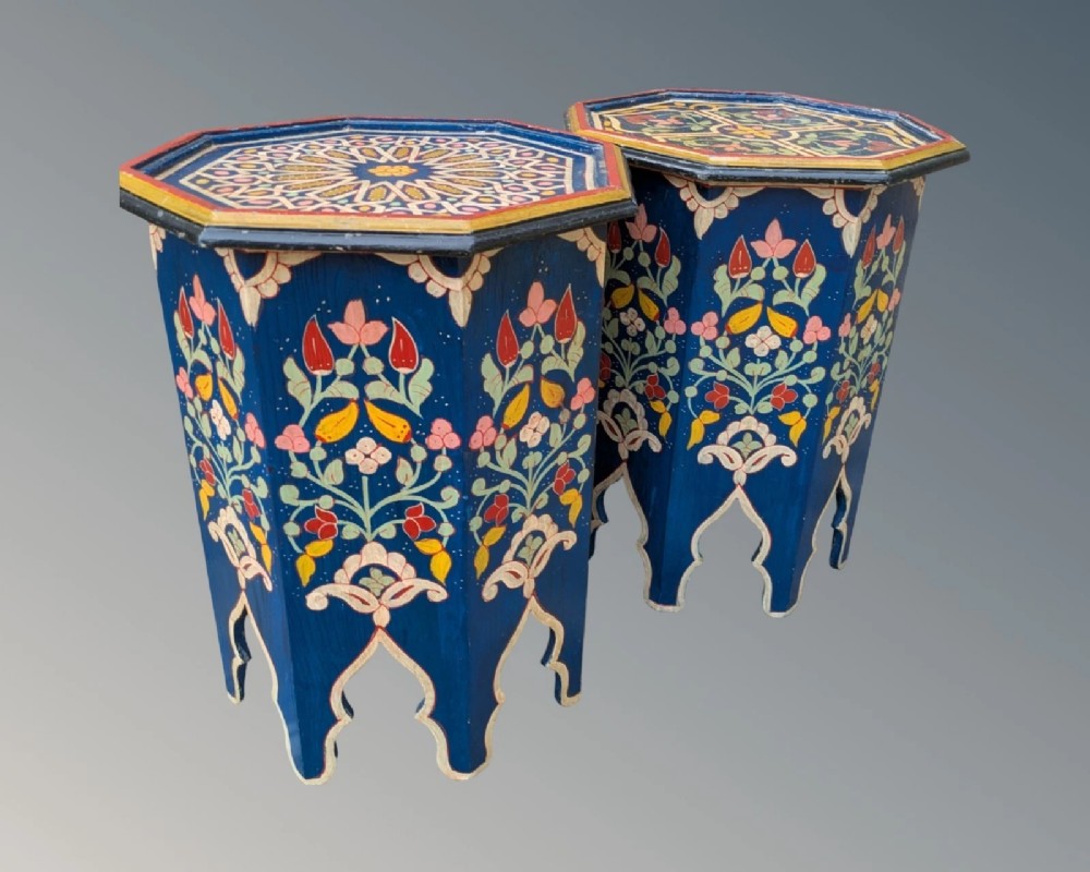 Rare Pair of Folk Art Painted Middle Eastern Tables