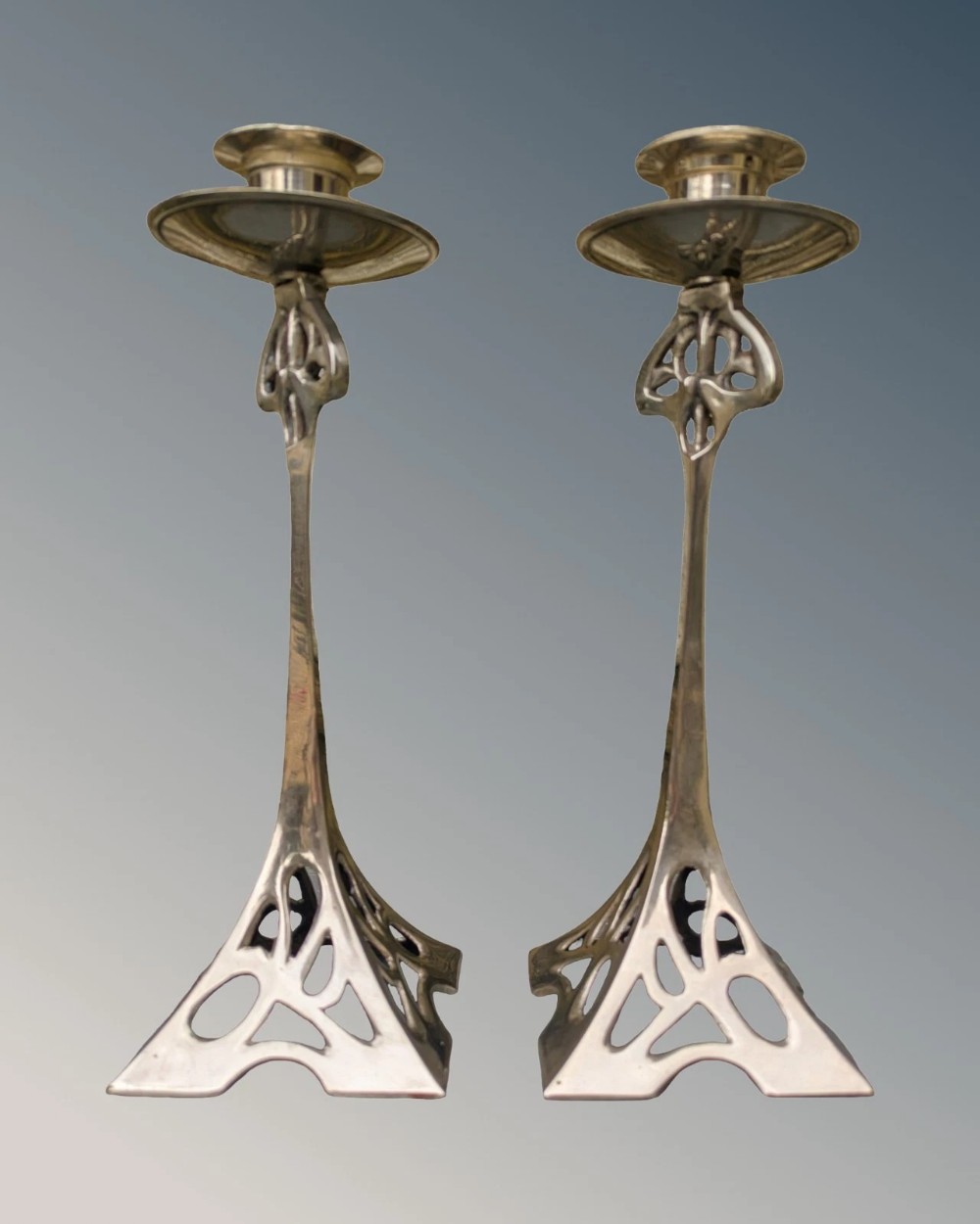 Stylish Art Nouveau Silver Plated Candlesticks