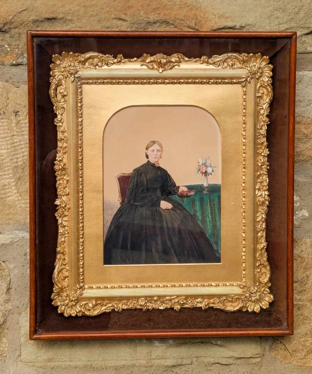 Rare Victorian Gilt Frame Deep Box Portrait with Gilt & Velvet Mount