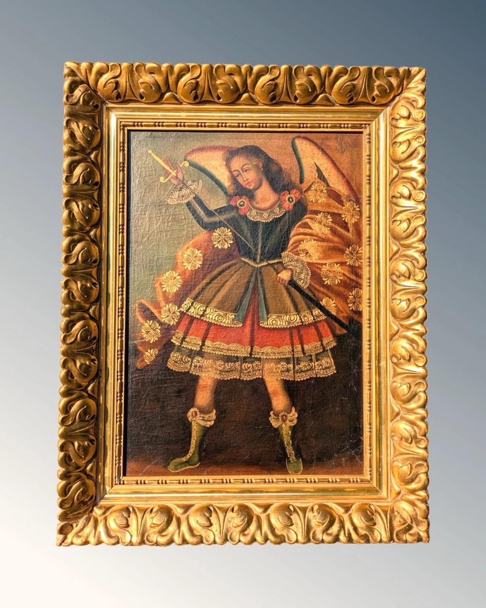 19th Century Oil Painting Cusco School Archangel St Michael
