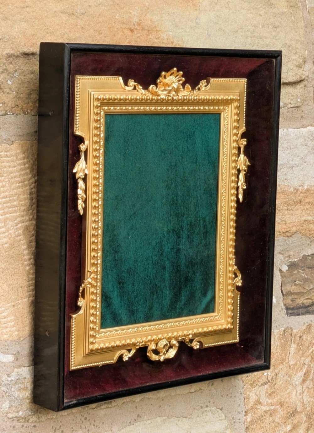 Rare Victorian Gilt Frame Deep Glazed Box Ebony & Velvet Mount (G)