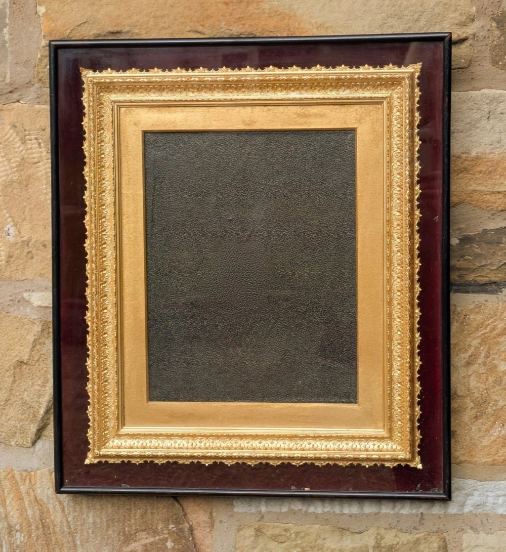 Rare Victorian Gilt Frame Deep Glazed Box Velvet & Ebony (H)
