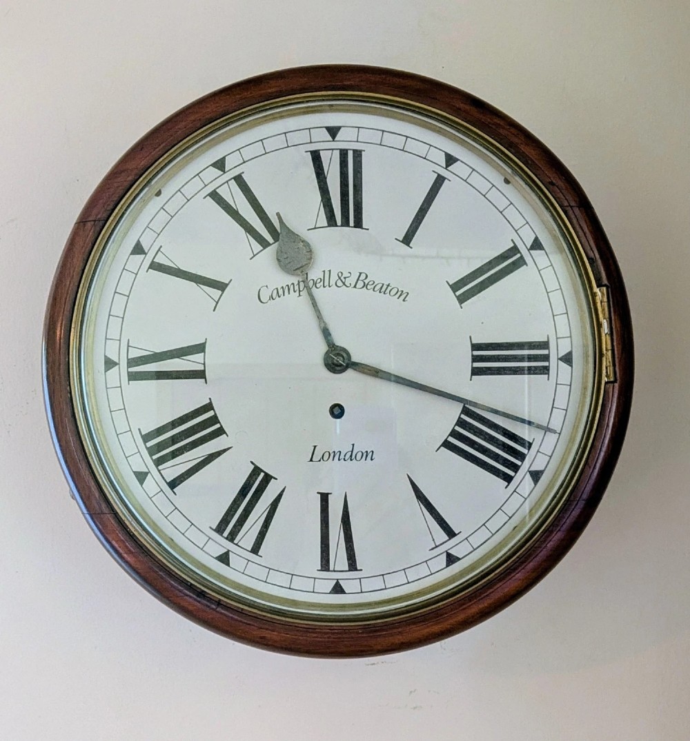 19th Century Mahogany Station Clock London Fusee Movement