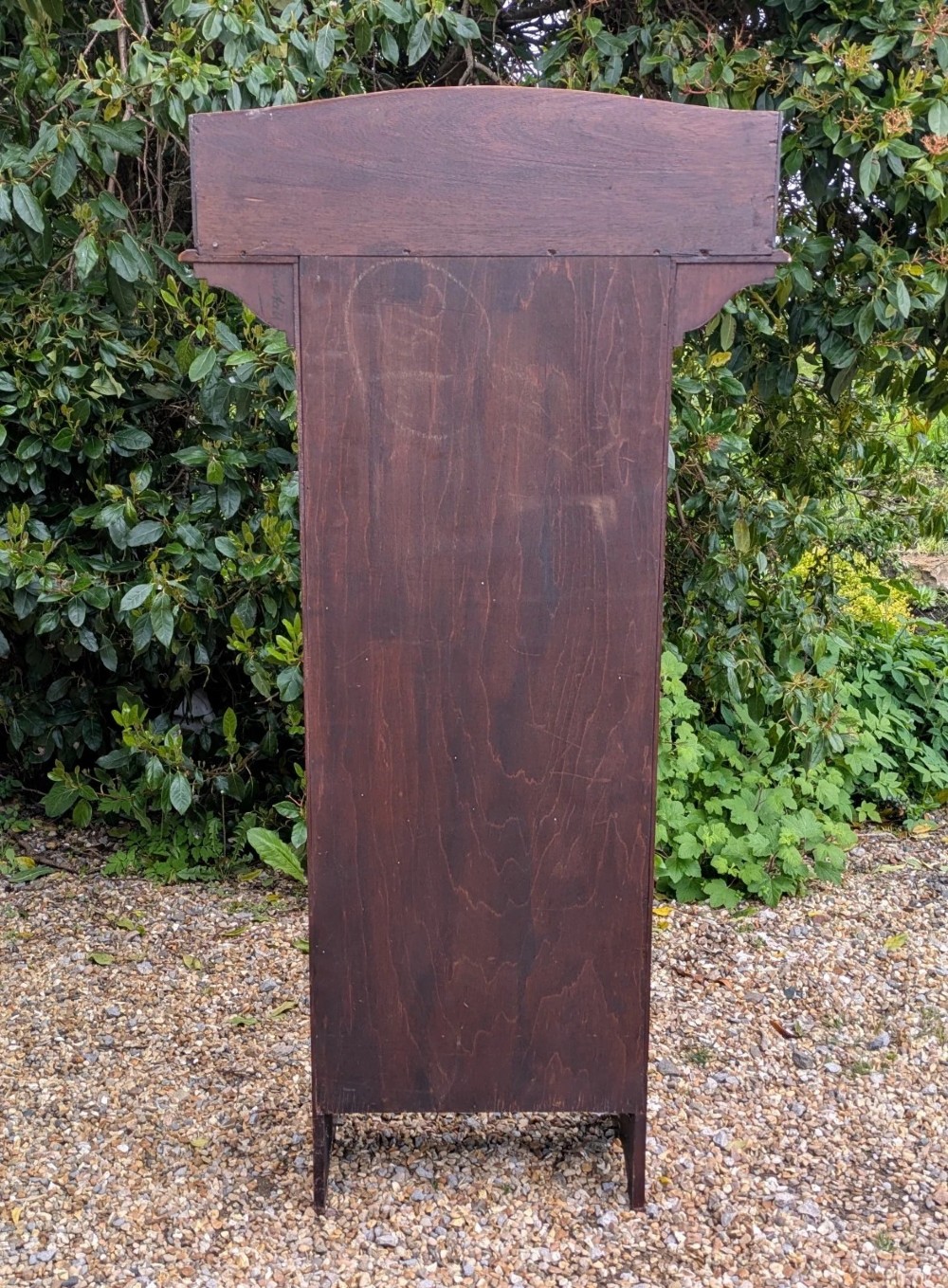 A tall, narrow Edwardian mahogany open bookcase with string inlay, featuring four open shelves and a raised gallery back. View VIII
