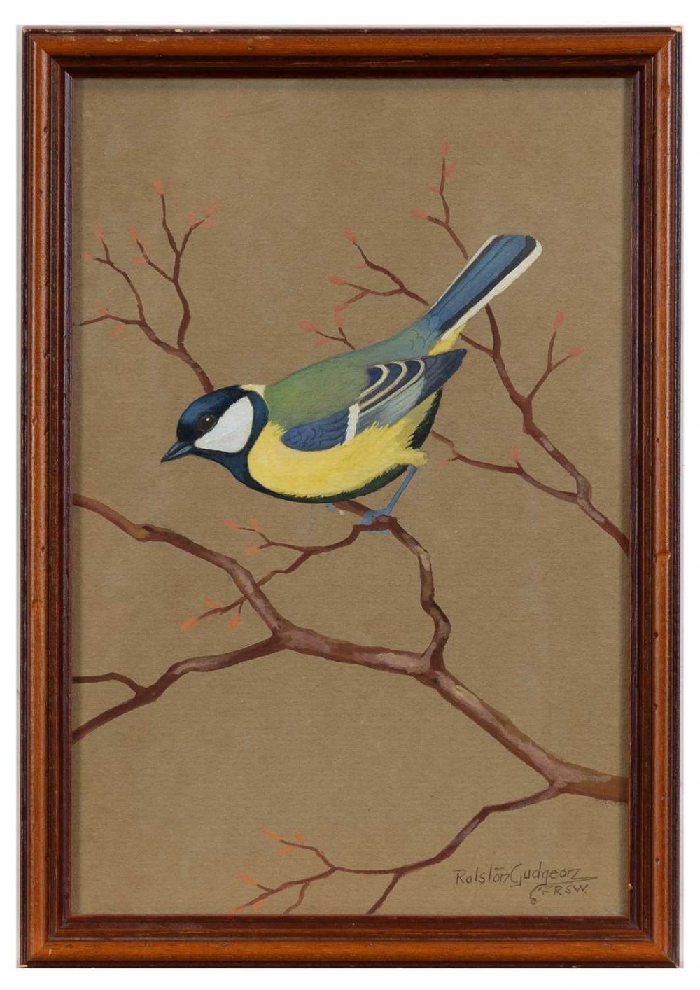 A set of three vertical watercolour paintings on toned paper depicting detailed garden birds perched on delicate branches. View II