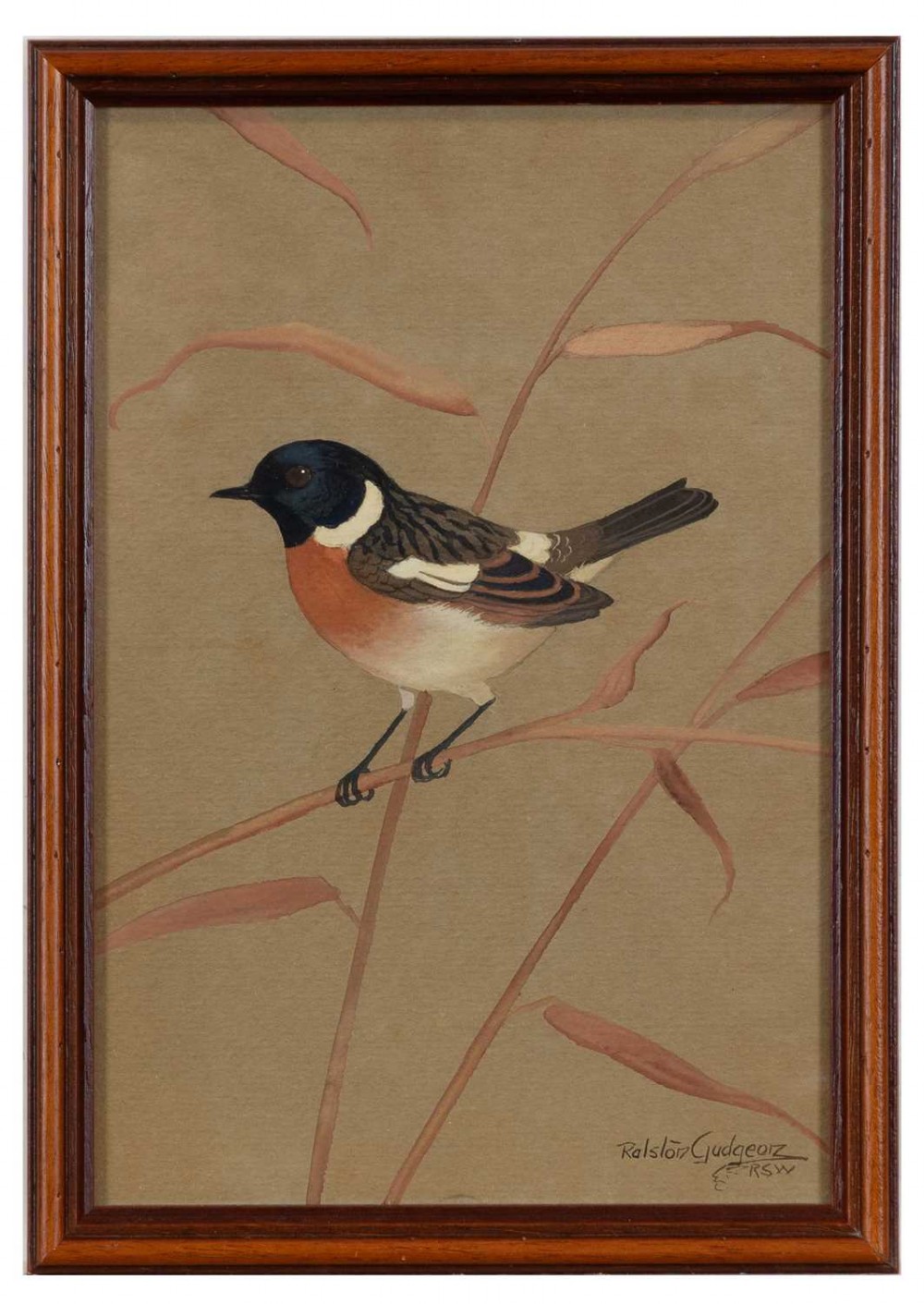 A set of three vertical watercolour paintings on toned paper depicting detailed garden birds perched on delicate branches. View III