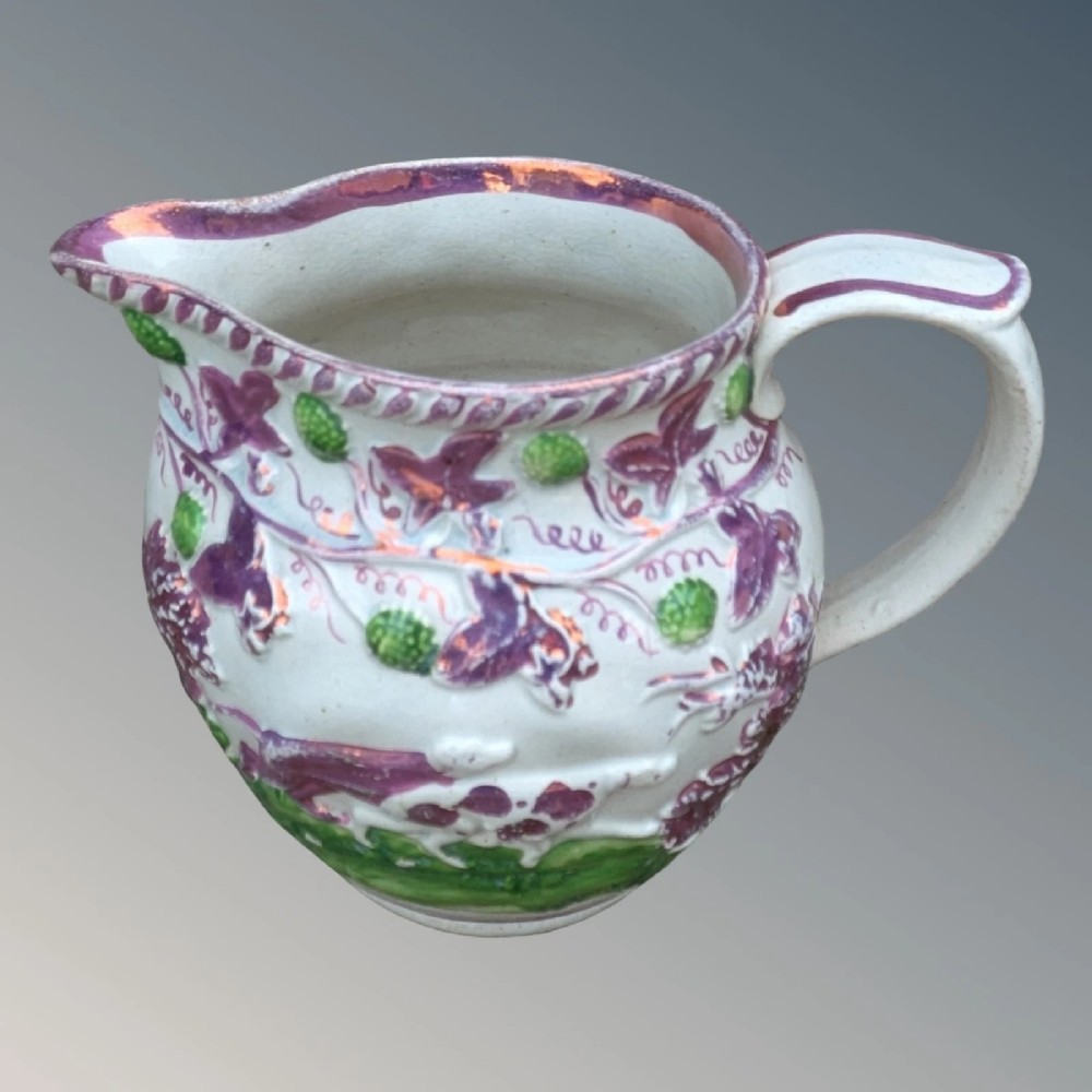 Antique Sunderland Pink Lustre Jug Hounds View III
