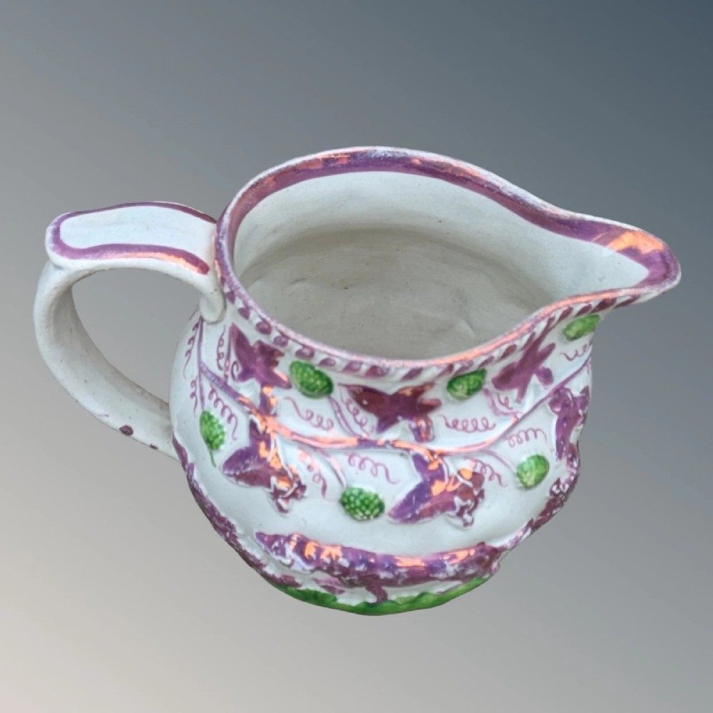 Antique Sunderland Pink Lustre Jug Hounds View V