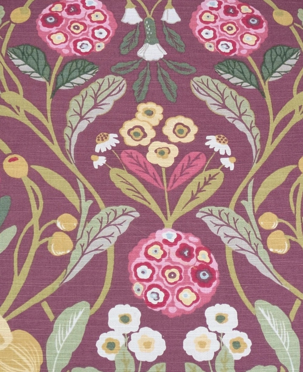 A pair of carved giltwood French armchairs featuring oval medallion backs and floral patterned plum-coloured upholstery. View IX