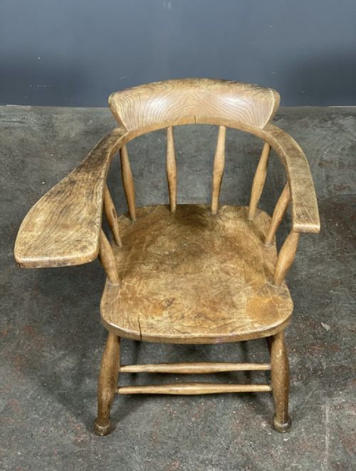 ANTIQUE ELM SMOKERS BOW CAPTAINS CHAIR WITH OVERSIZED ARM - ADDITIONAL PHOTO 7