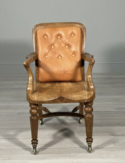 ANTIQUE OAK AND LEATHER DESK CHAIR - ADDITIONAL PHOTO 1
