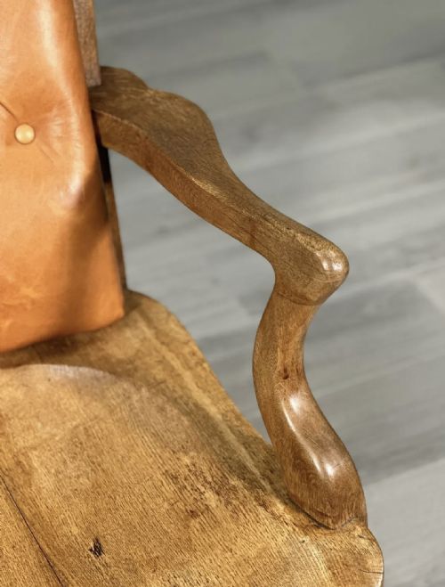 ANTIQUE OAK AND LEATHER DESK CHAIR - ADDITIONAL PHOTO 3