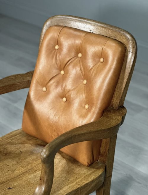 ANTIQUE OAK AND LEATHER DESK CHAIR - ADDITIONAL PHOTO 4
