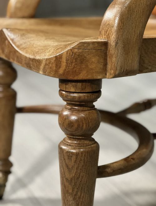 ANTIQUE OAK AND LEATHER DESK CHAIR - ADDITIONAL PHOTO 6