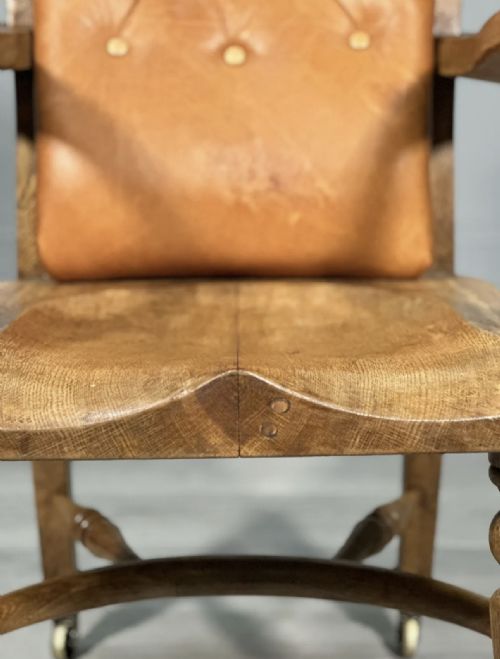 ANTIQUE OAK AND LEATHER DESK CHAIR - ADDITIONAL PHOTO 7