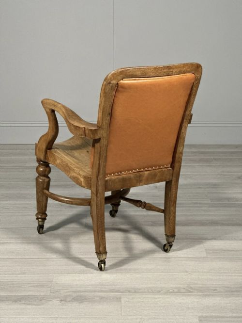 ANTIQUE OAK AND LEATHER DESK CHAIR - ADDITIONAL PHOTO 9