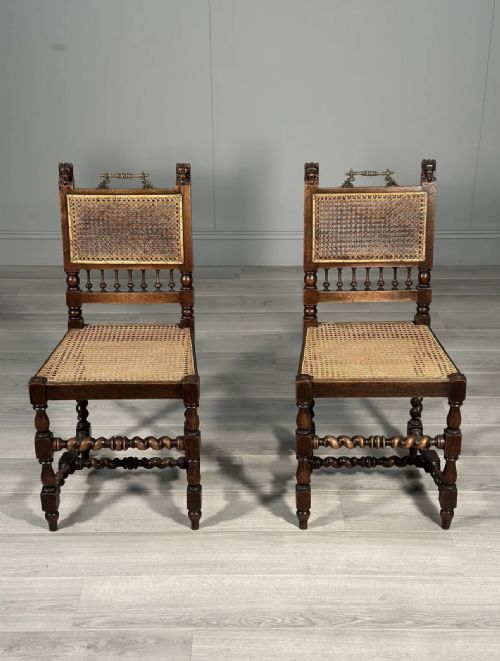 A PAIR OF 19TH CENTURY OAK RATTAN SIDE CHAIRS - ADDITIONAL PHOTO 5