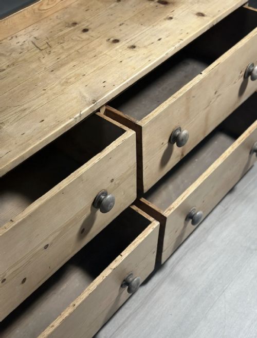 ANTIQUE PINE BANK OF DRAWERS - ADDITIONAL PHOTO 5