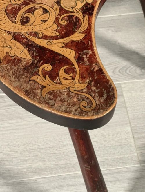 ANTIQUE 3 LEGGED STOOL WITH POKER WORK TOP - ADDITIONAL PHOTO 2