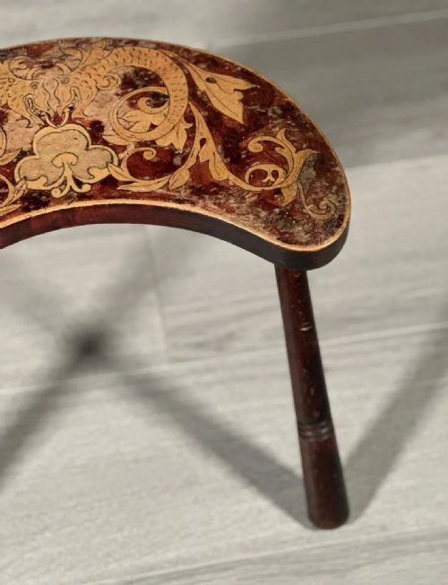 ANTIQUE 3 LEGGED STOOL WITH POKER WORK TOP - ADDITIONAL PHOTO 3
