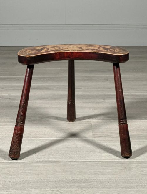 ANTIQUE 3 LEGGED STOOL WITH POKER WORK TOP - ADDITIONAL PHOTO 4