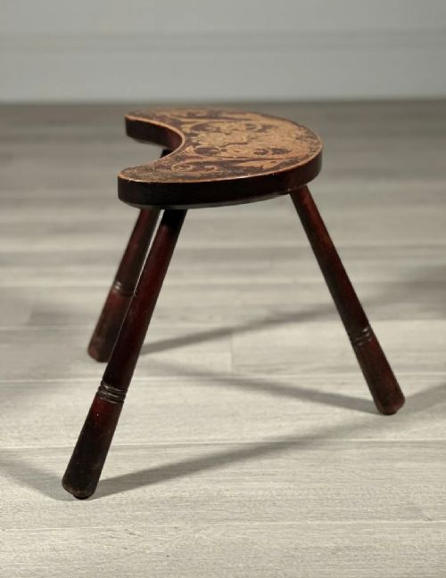 ANTIQUE 3 LEGGED STOOL WITH POKER WORK TOP - ADDITIONAL PHOTO 6