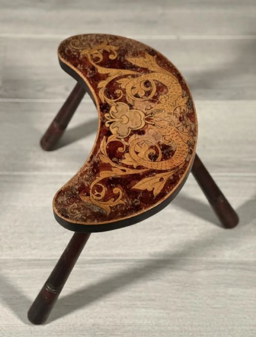 ANTIQUE 3 LEGGED STOOL WITH POKER WORK TOP - ADDITIONAL PHOTO 7