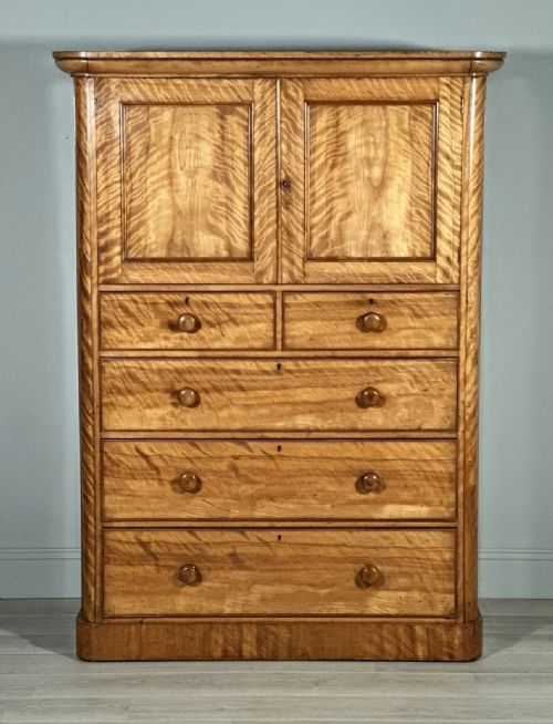 19th century satin birch housekeepers cupboard - CATEGORY: ANTIQUE CUPBOARDS - DATED 19TH CENTURY
