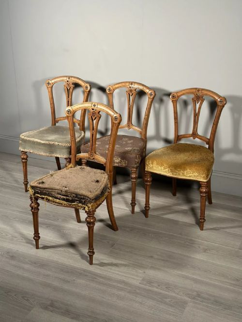 SET OF 4 19TH CENTURY BIRDS EYE MAPLE AESTHETIC MOVEMENT DINING CHAIRS C1870 - ADDITIONAL PHOTO 8