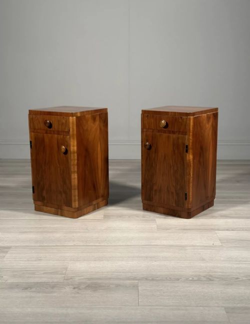 burr walnut art deco bedside cabinets - CATEGORY: ANTIQUE CUPBOARDS - DATED 1930