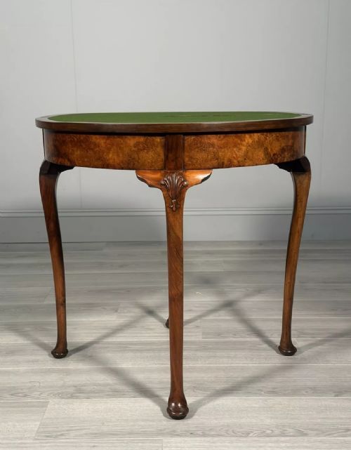 antique burr walnut demi lune games table - CATEGORY: ANTIQUE TABLES - DATED 1900