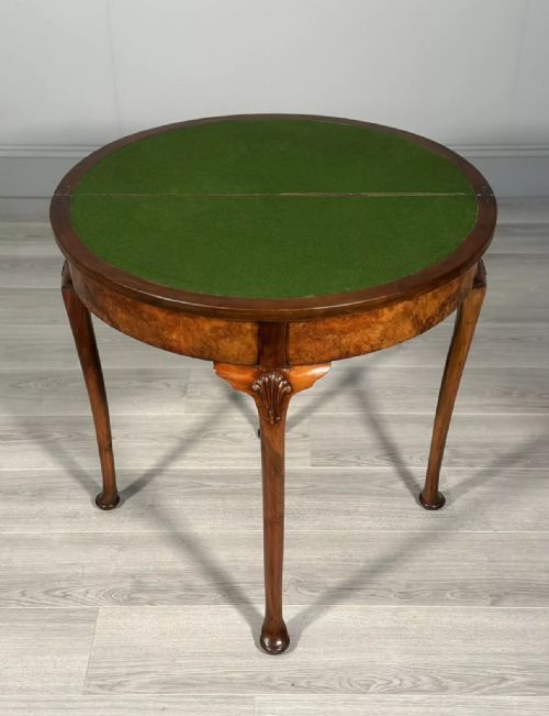 ANTIQUE BURR WALNUT DEMI LUNE GAMES TABLE - ADDITIONAL PHOTO 1