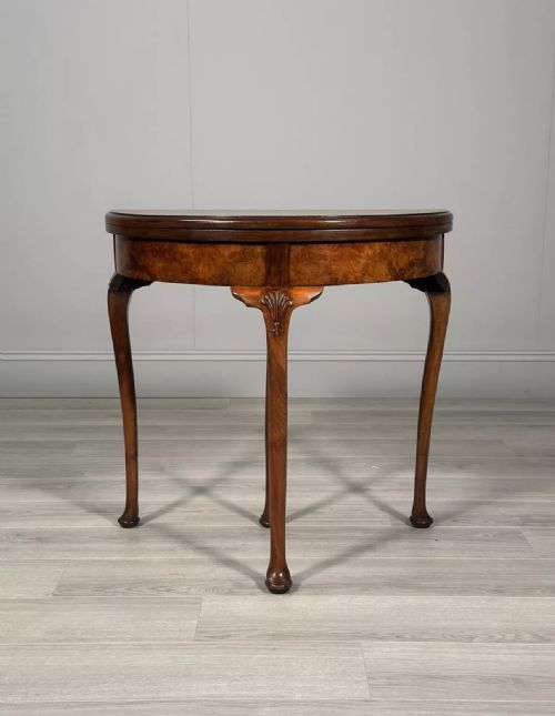 ANTIQUE BURR WALNUT DEMI LUNE GAMES TABLE - ADDITIONAL PHOTO 2