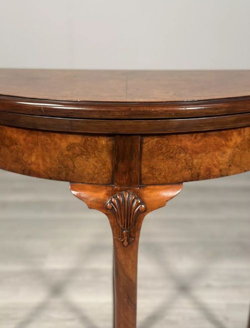 ANTIQUE BURR WALNUT DEMI LUNE GAMES TABLE - ADDITIONAL PHOTO 3