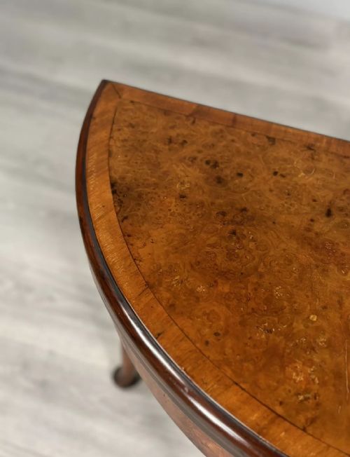 ANTIQUE BURR WALNUT DEMI LUNE GAMES TABLE - ADDITIONAL PHOTO 4