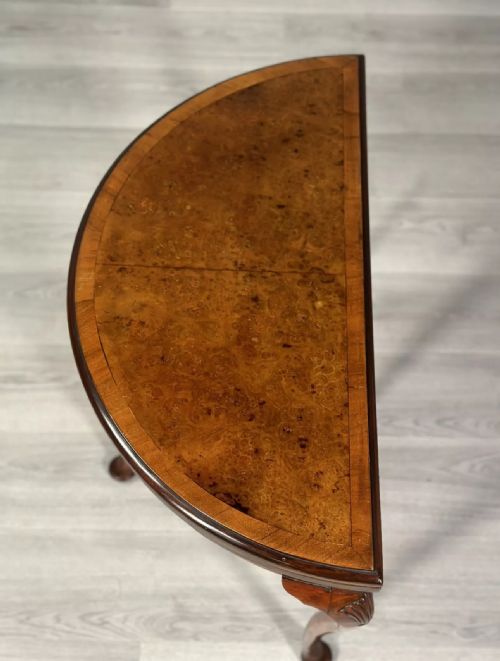 ANTIQUE BURR WALNUT DEMI LUNE GAMES TABLE - ADDITIONAL PHOTO 5